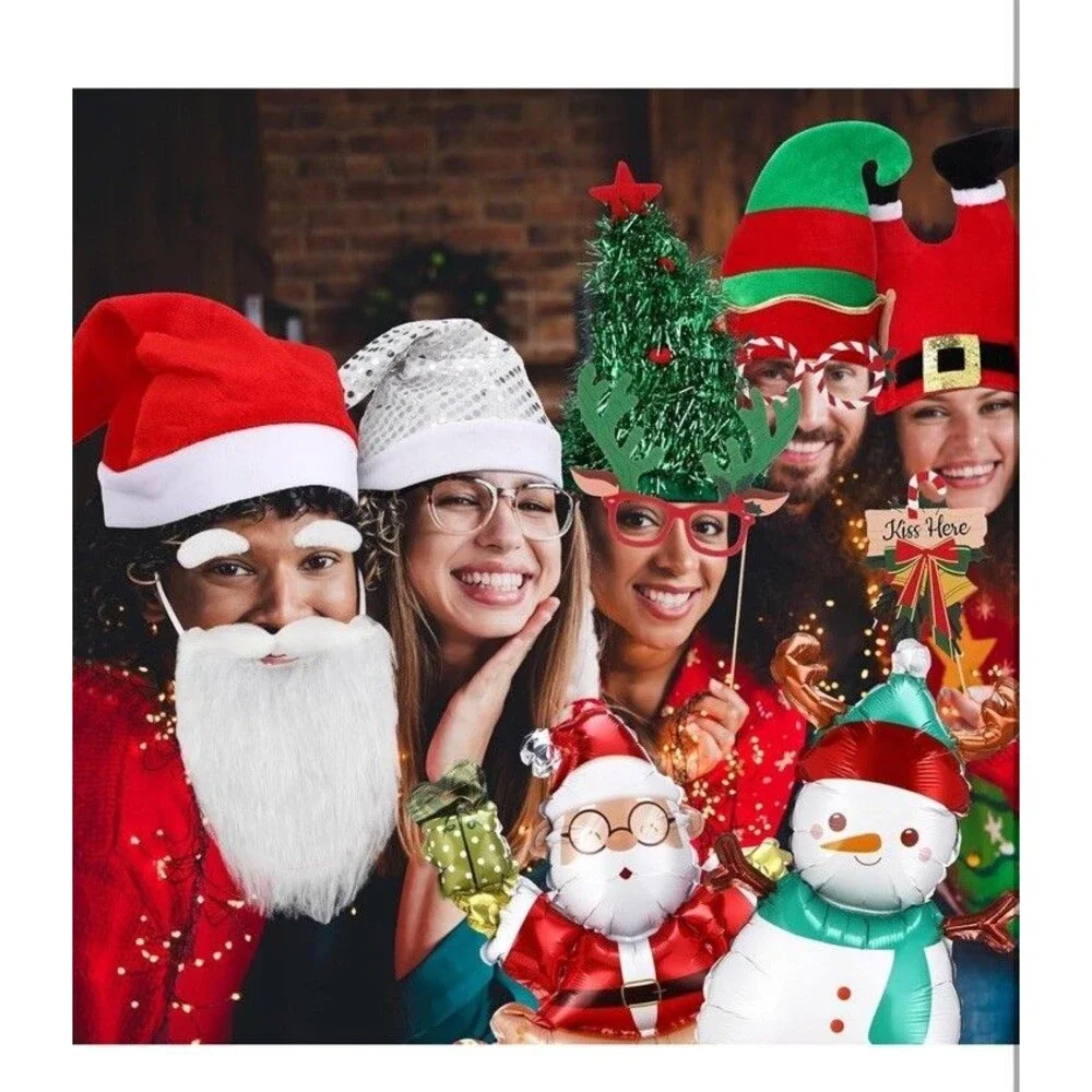 64 Pcs Photo Booth Props Set - Christmas Holiday Party Decorations, Hats, Bal...